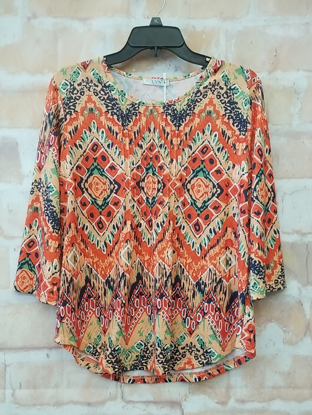 NWT UVN Orange Multi-Print Women's Top Size M